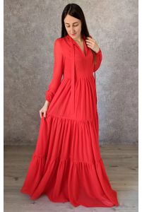 Красное платье в пол с рукавом фото
