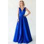 Синее вечернее платье с открытой спиной - модель 1